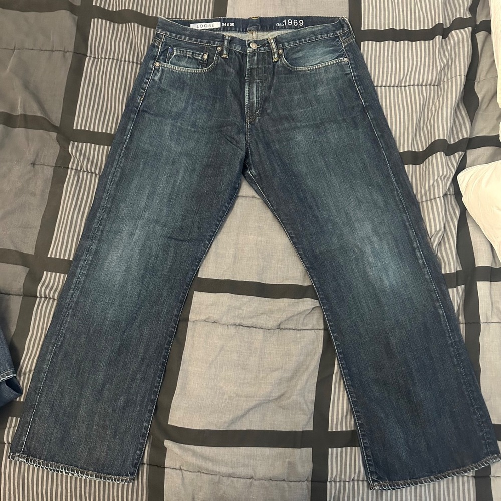 Gap 1969 Mens Loose Fit Dark Wash Denim Jeans 34x30